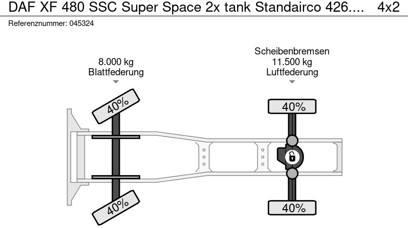 Тягач DAF XF 480 SSC Super Space 2x tank Standairco 426.700KM ACC NL TRUCK: фото 14