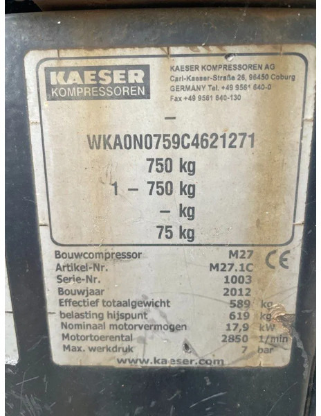 Воздушный компрессор Kaeser M27 Kubota 2,7 m3 / min 7 Bar 18 kW Mobiele Silent Diesel Compressor: фото 8